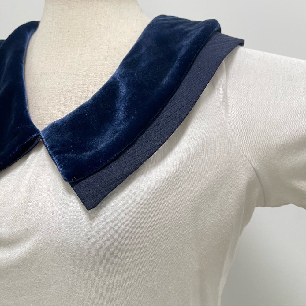 Joey Wolffer Reworked Blue Velvet Collared White T-Shirt Size Small - Picture 4 of 10